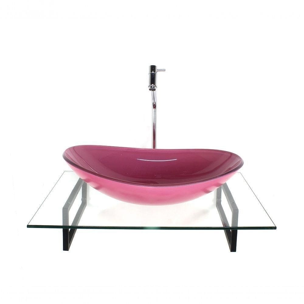 Kit Cuba De Vidro Rosa Com Tampo E Suporte Preto