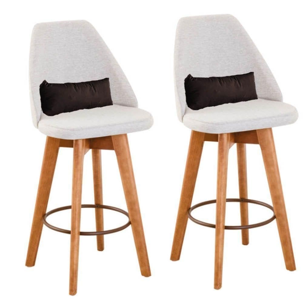 Kit 02 Banquetas Bege Claro E Almofada Suede Marrom