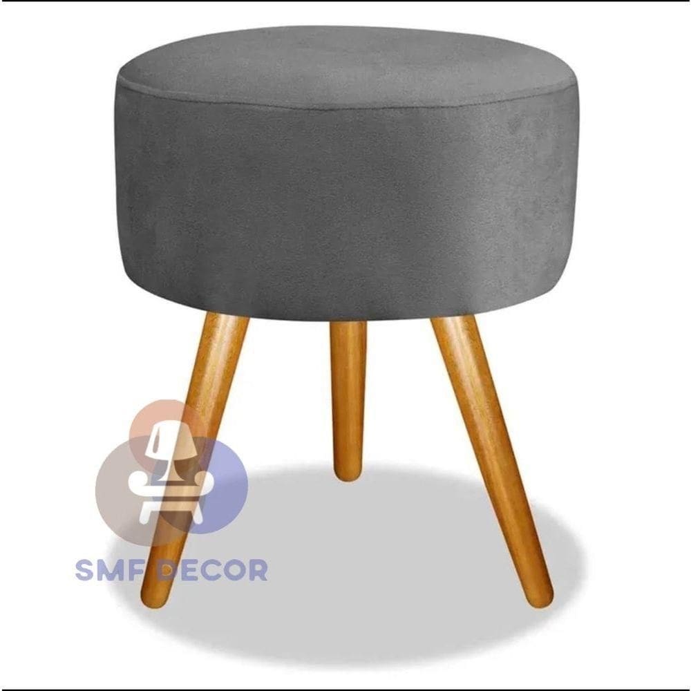Puff Redondo Pés Palito Cinza