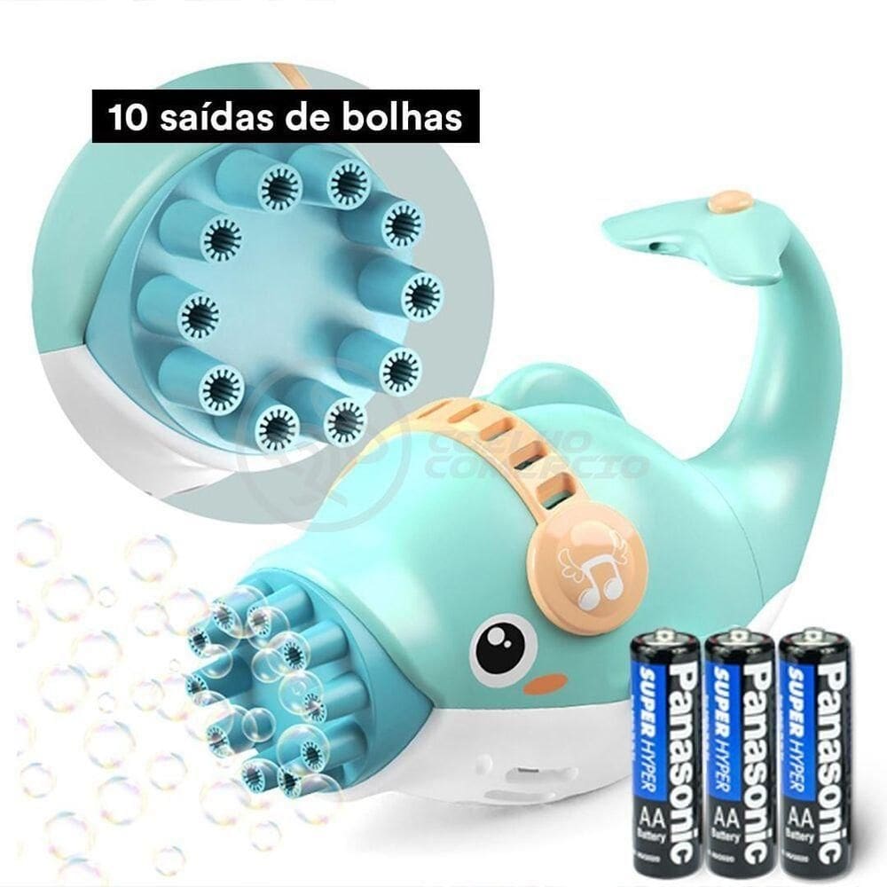 Kit 1 Golfinho Bolha Sabão Criança Infantil+ 3 Pilha Azul 9