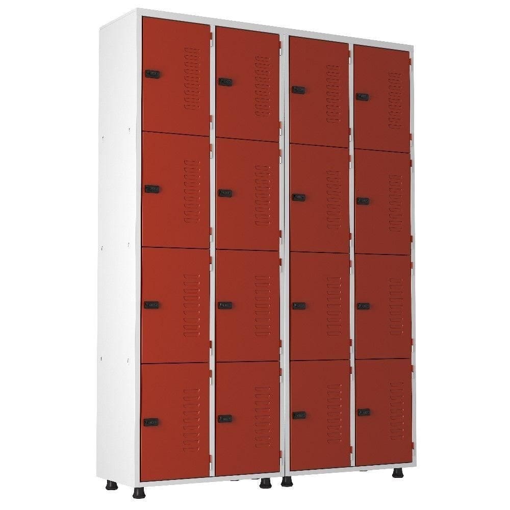 Armário Roupeiro Aço 16 Portas Trinco Vermelho