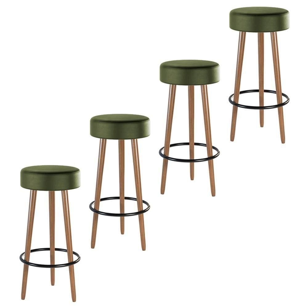 Kit 4 Banquetas Estofada Com Pés De Madeira Couríssimo Verde