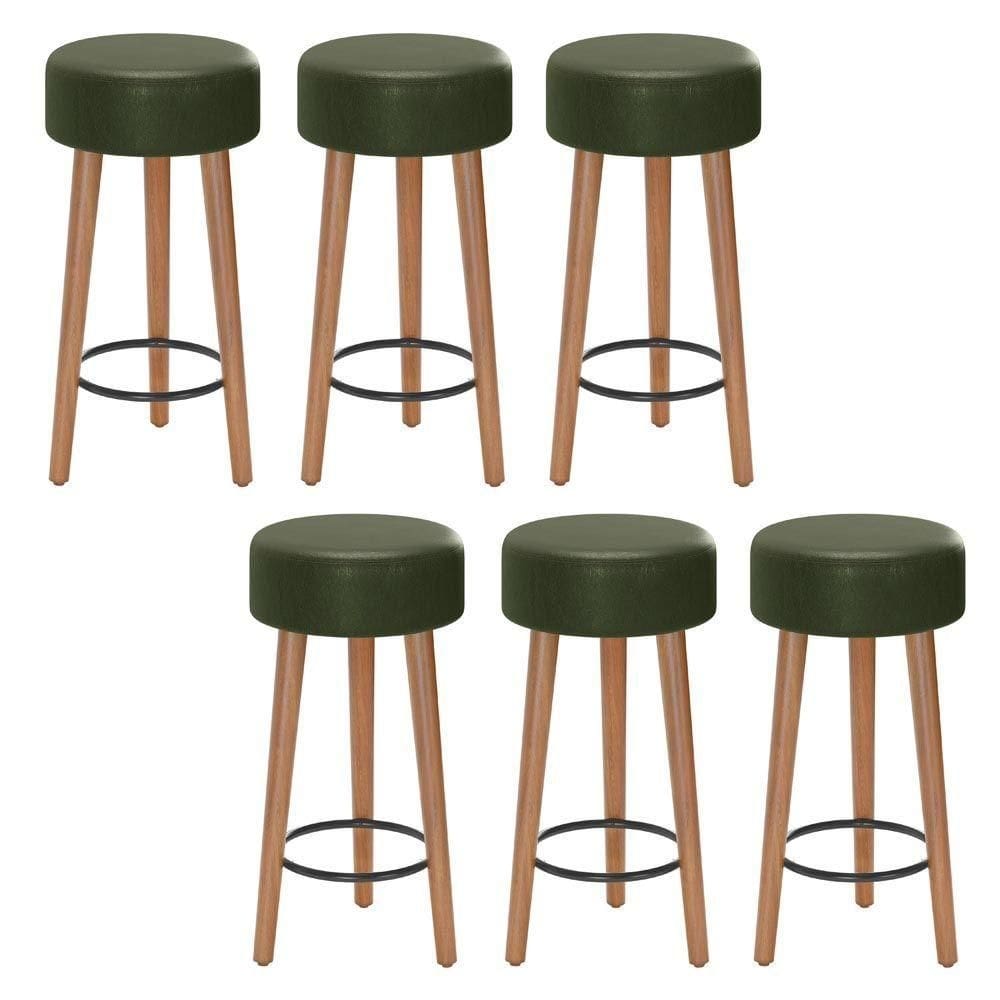 Kit 06 Banquetas Baixa Estofada Pés De Madeira Verde