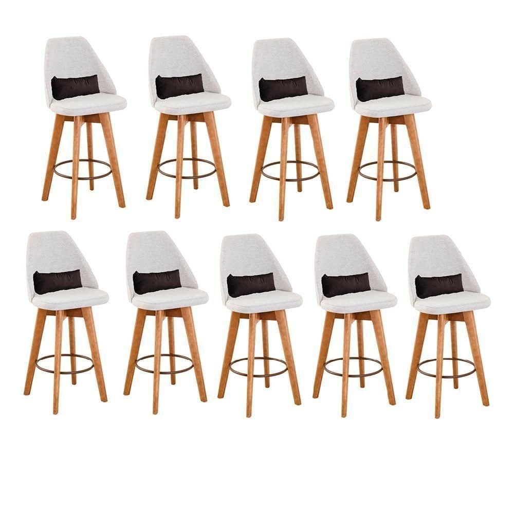 Kit 09 Banquetas Linho Bege E Almofada Suede Marrom