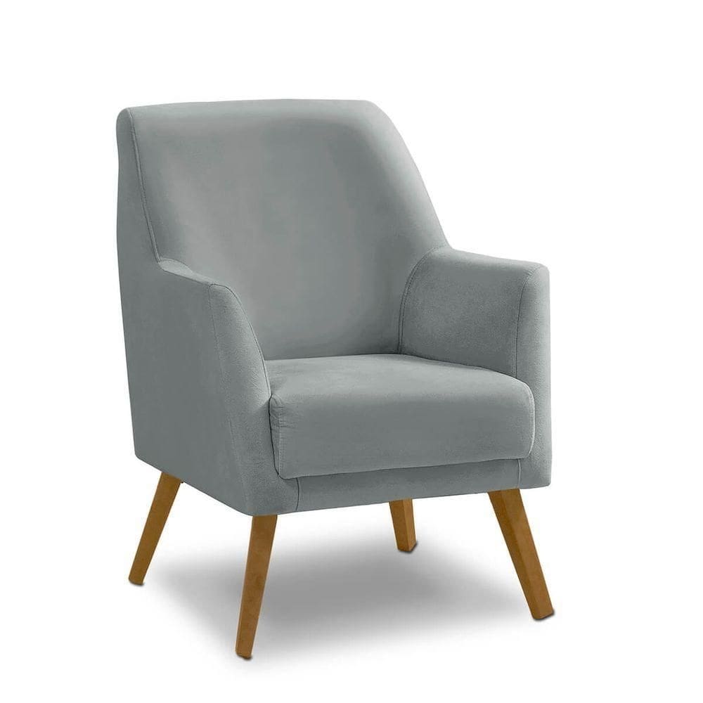 Poltrona Decorativa Retrô Recepção Magali Lisa Veludo Cinza Claro Lansofbr