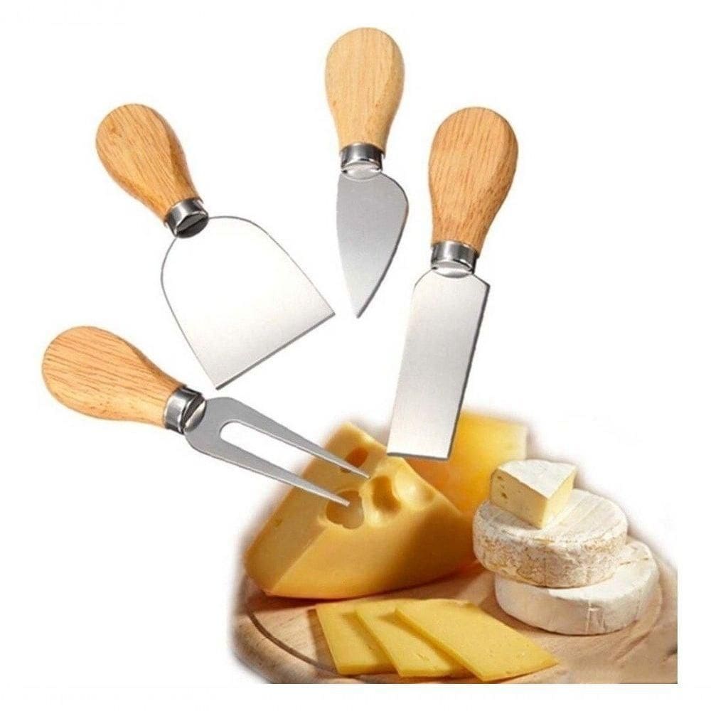 Kit 4 Utensílios Jogo Frios Queijo Faca Espátula Garfo
