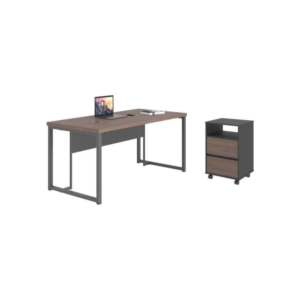 Kit Office Com Gaveteiro Bony Freijó Preto
