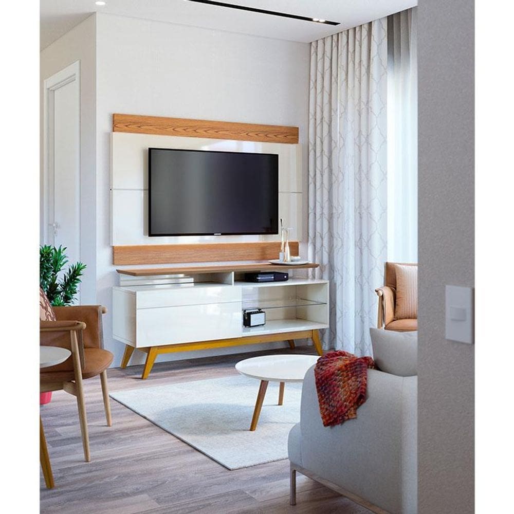 Rack Bancada 1 Gaveta com Nicho e Painel para Tv Ambiente Classic 1.4 Off White Freijó - Imcal