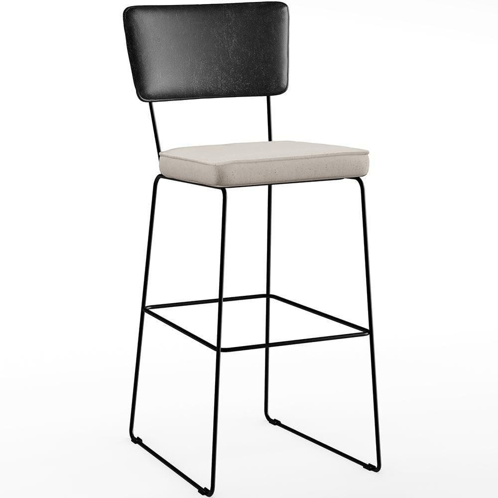 Banqueta Alta Bar Cozinha Allana L02 Preto Linho Cru