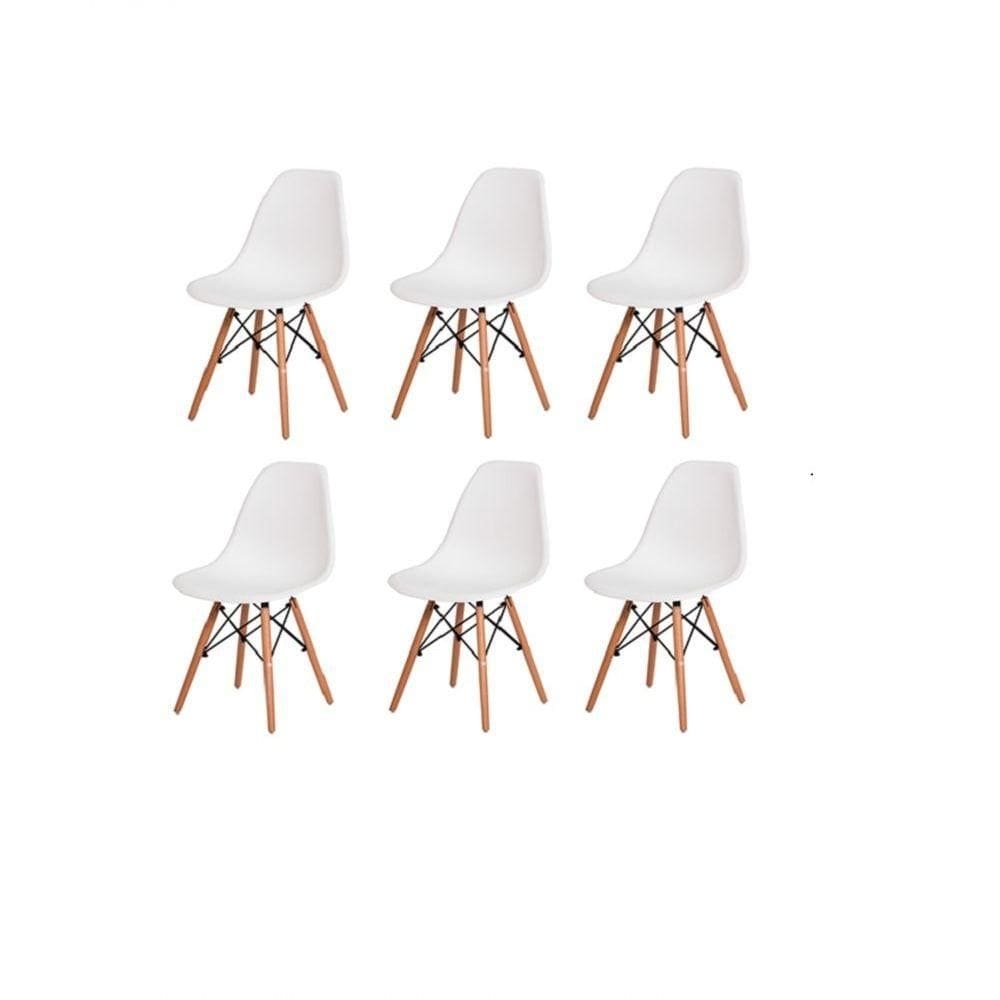 Conjunto 6 Cadeiras Charles Eames Wood Base Madeira Branca