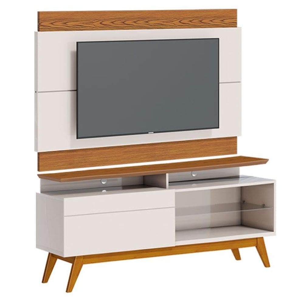 Rack Bancada 1 Gaveta com Nicho e Painel para Tv Classic 1.4 Off White Freijó - Imcal