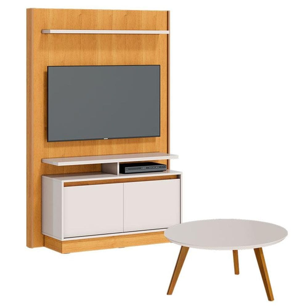 Estante Home Theater Fit 1.2 com Mesa de Centro Classic Redonda Nature Off White - Imcal