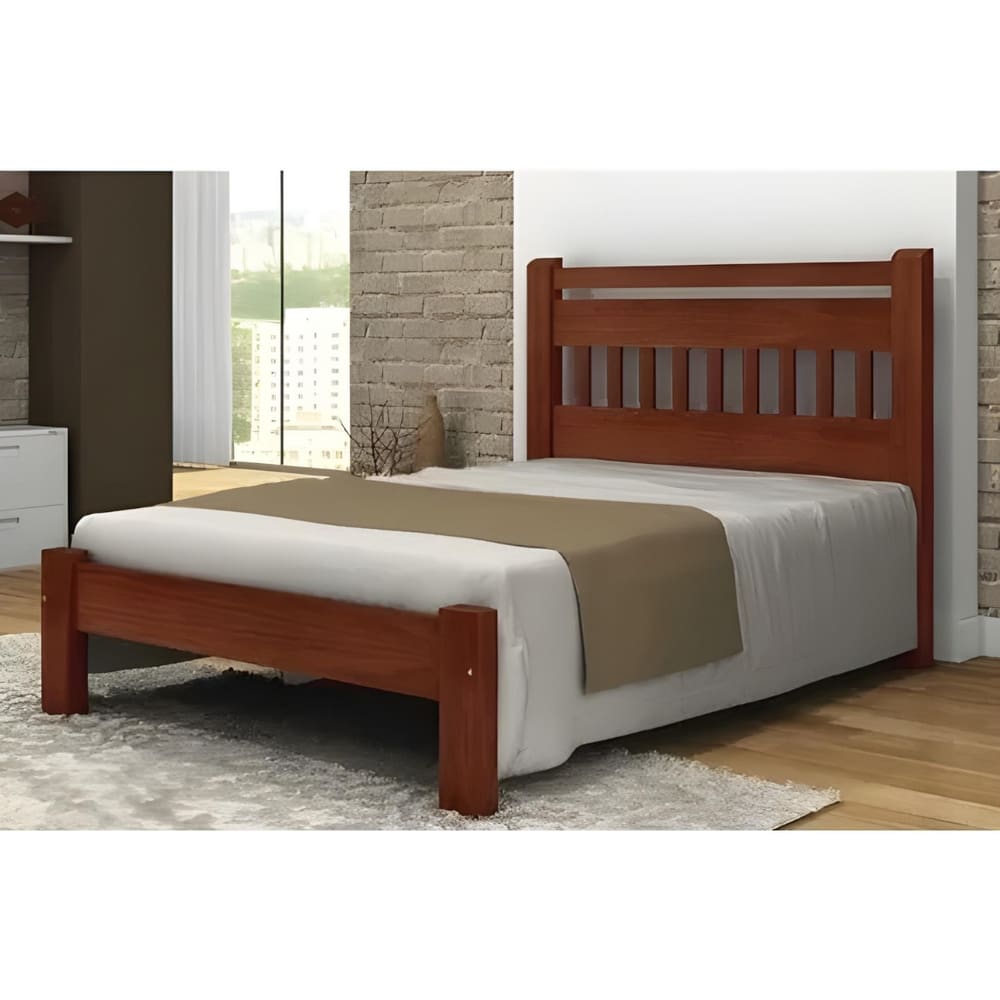 Cama Queen Size Antares de Madeira Maciça Angelim Pedra/Tauari Castanho