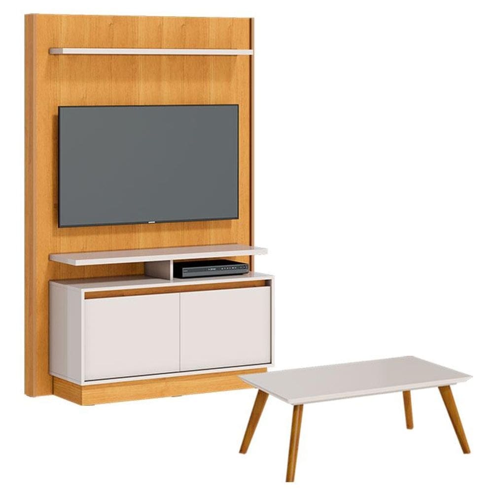 Estante Home Theater Fit 1.2 com Mesa de Centro Classic Nature Off White - Imcal