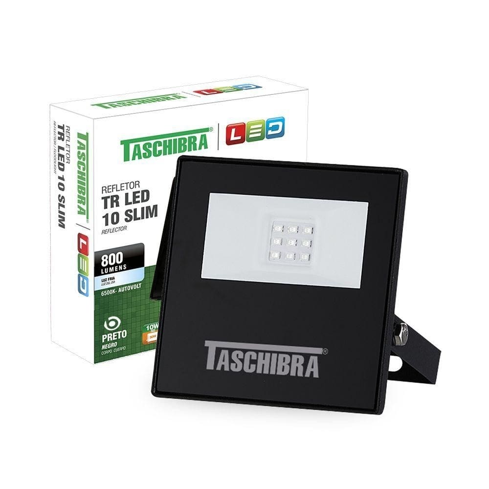 Refletor Taschibra Led Tr Slim 10W Luz Branco Fria 6500K Preto Bivolt