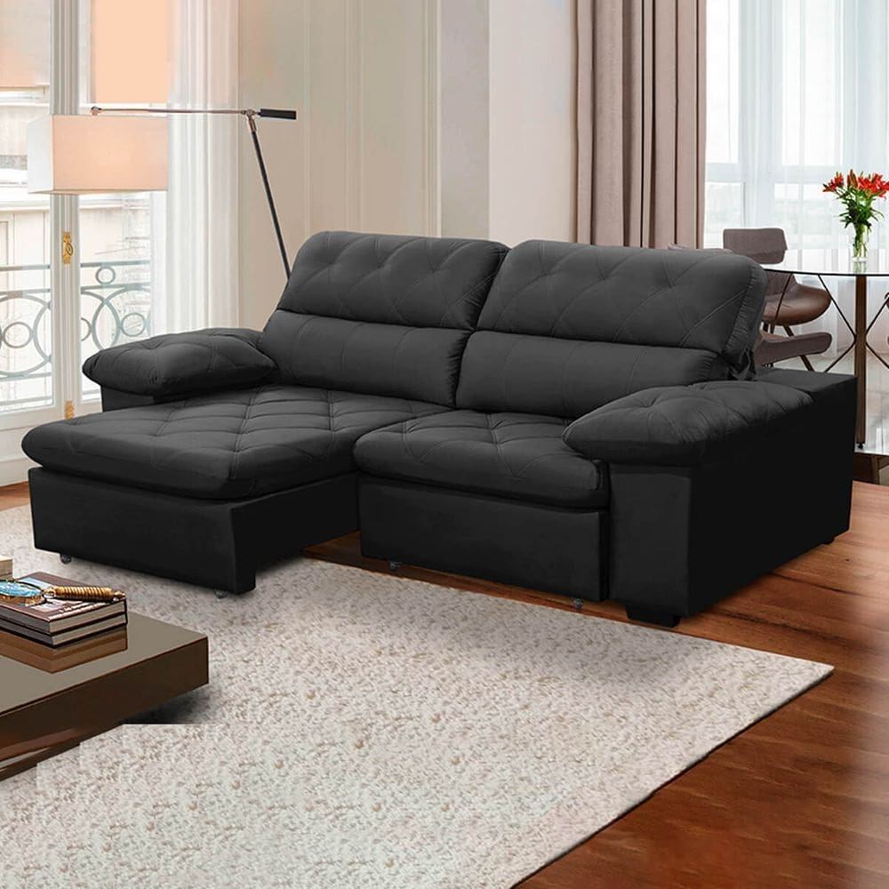 Sofa Retratil Reclinavel 2 Lugares 2,50m Crystal Veludo Grafite LansofBR