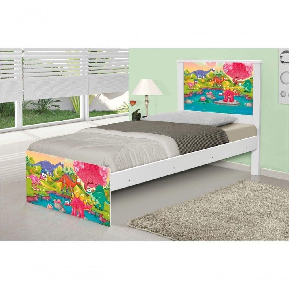Cama Solteiro Adesivada Dinossauros Coloridos Com Colchão