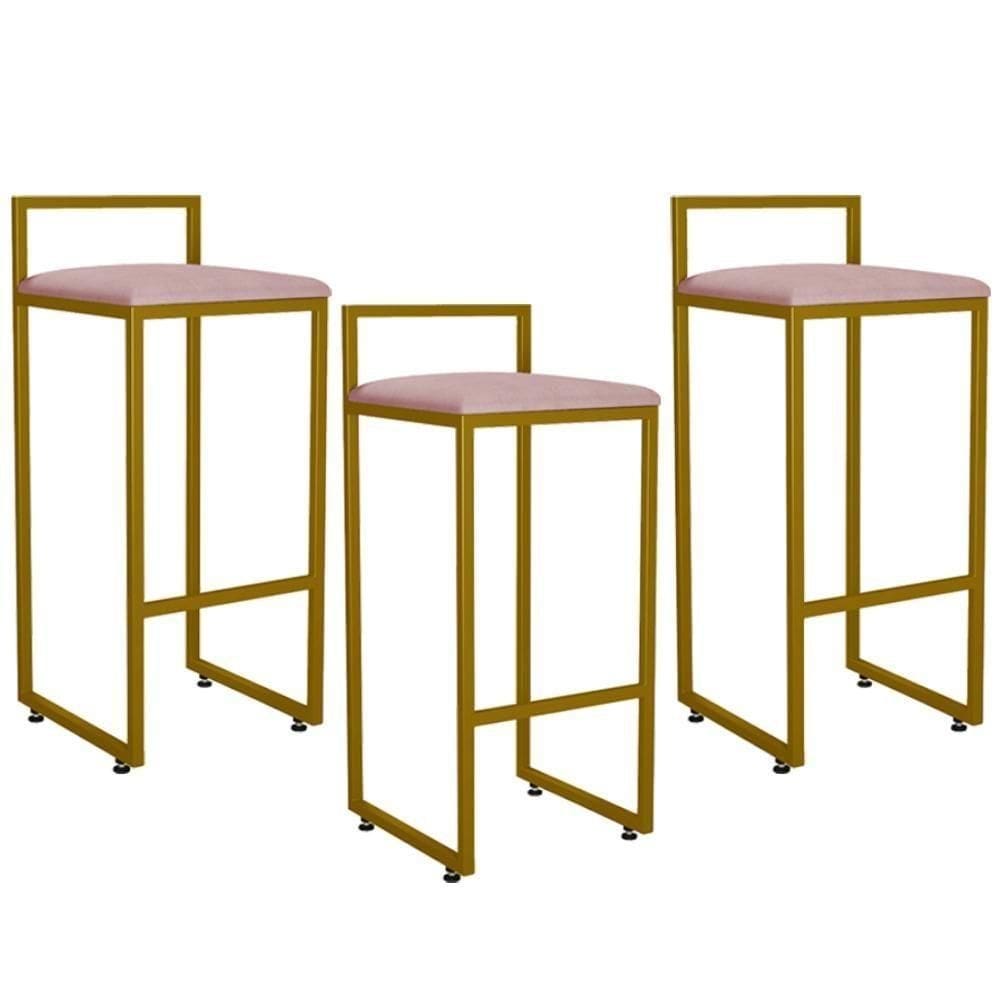 Kit 03 Banquetas Altas Hanna Dourado Suede Rosê