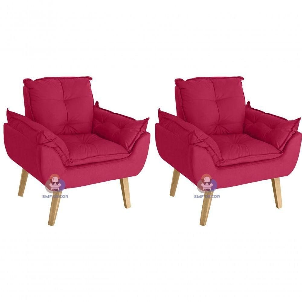 Kit 02 Poltrona Opala Suede Vermelho