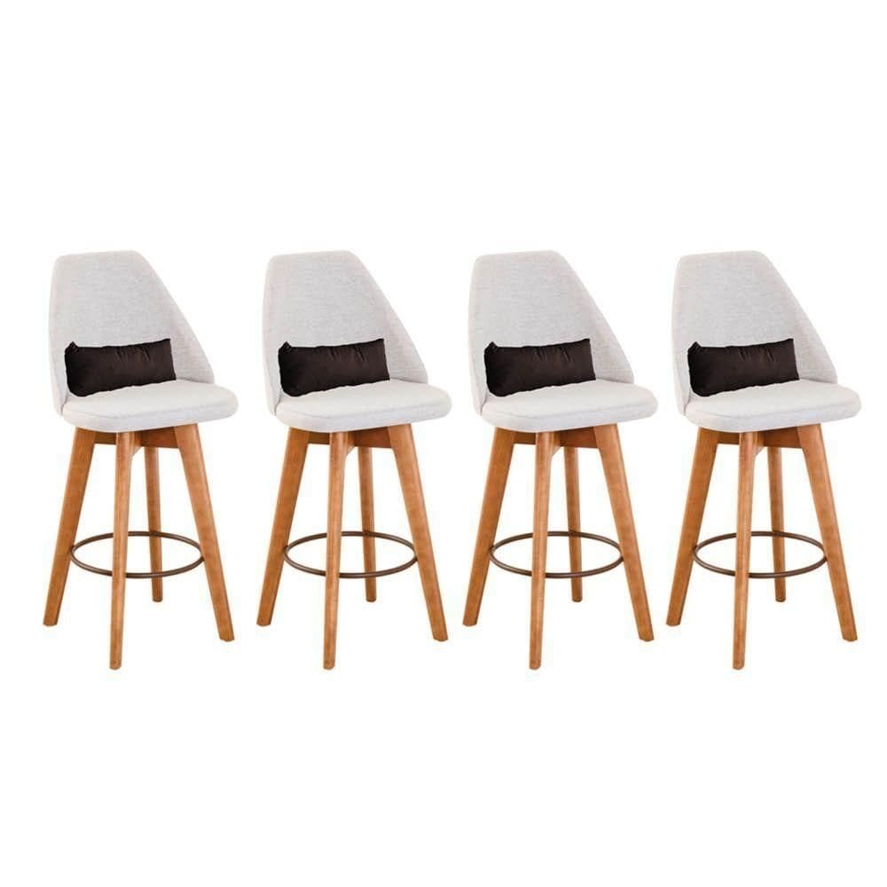 Kit 04 Banquetas Bege Claro E Almofada Suede Marrom