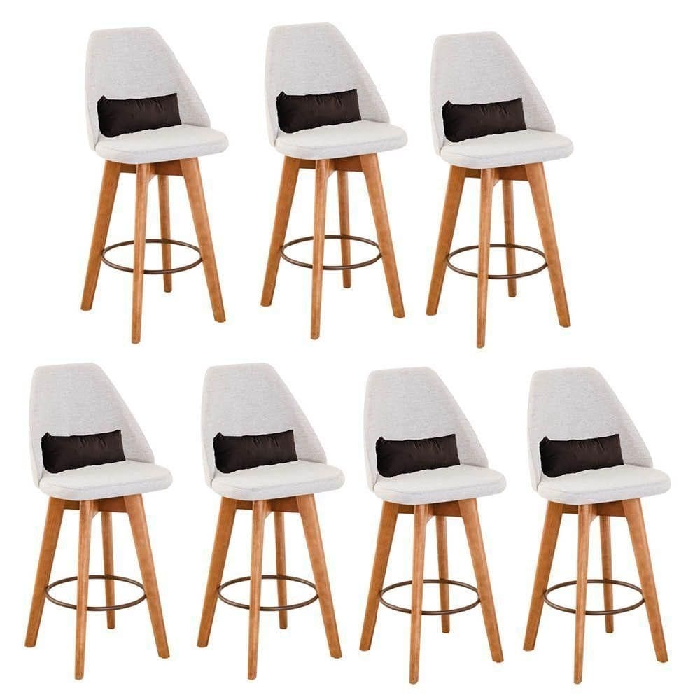 Kit 07 Banquetas Bege Claro E Almofada Suede Marrom
