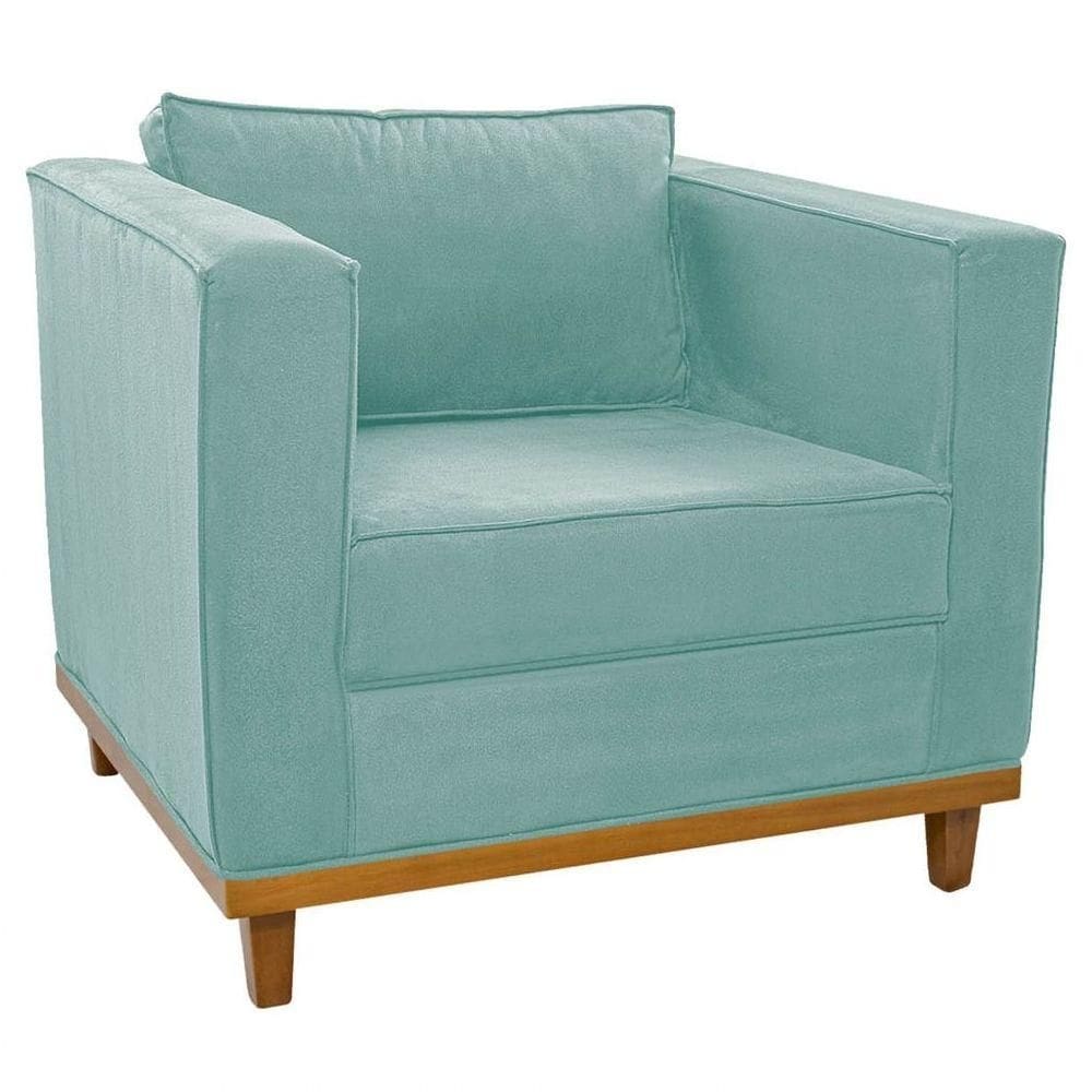 Poltrona Decorativa Europa Suede Azul Tiffany