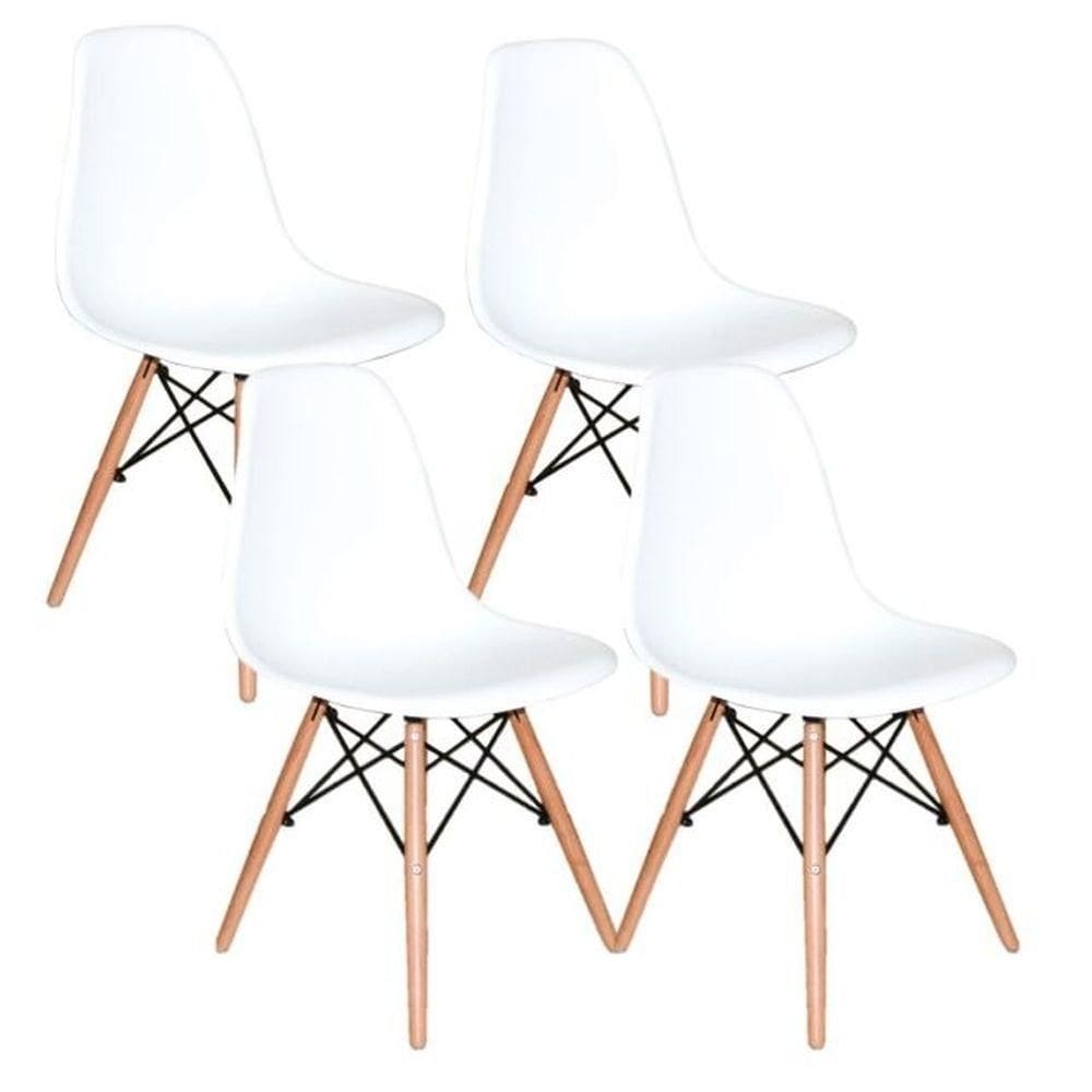 Kit 4 Cadeira Charles Eames Wood Dsw Branca - Base Madeira
