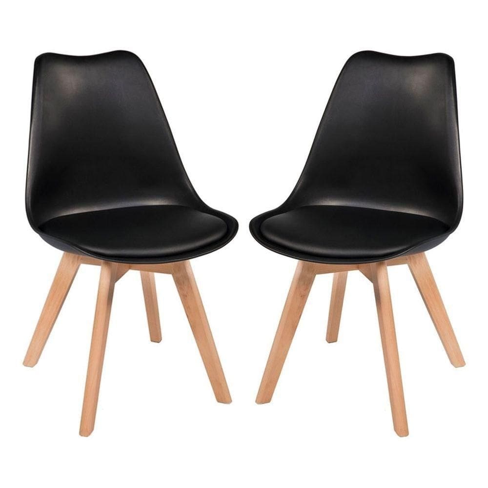Kit 2 Cadeiras Leda Charles Eames Saarienen Wood Preta