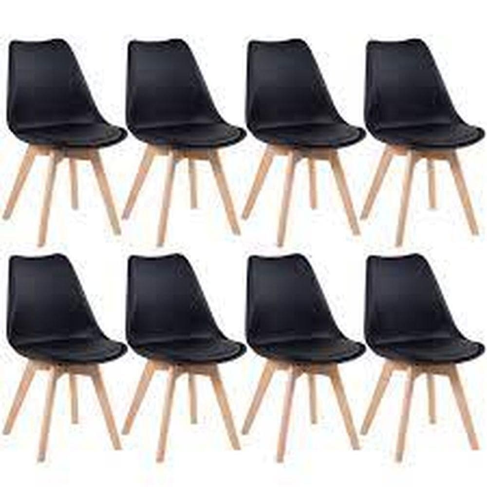 Kit 8 Cadeiras Leda Charles Eames Saarinen Wood Preta