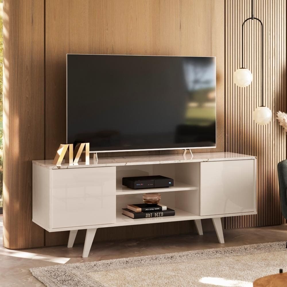 Bancada Para Tvs Até 55 Polegadas Taiwan Calacata Off-white