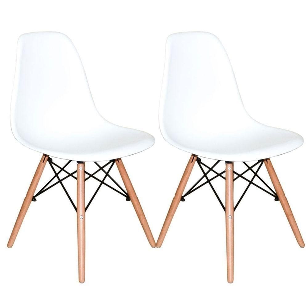 Conjunto 2 Cadeiras Charles Eames Base Madeira Branca