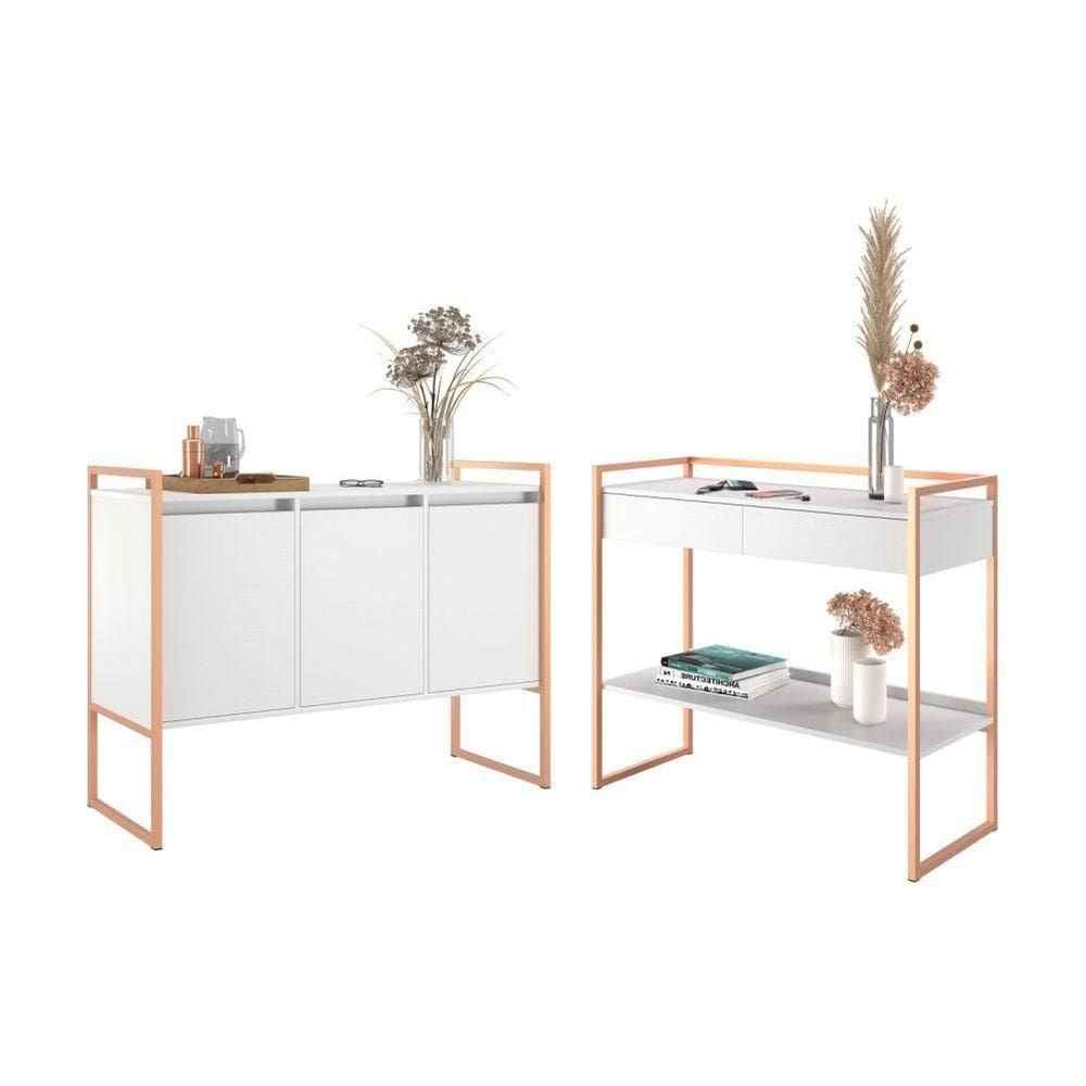 Conjunto Buffet E Aparador Industrial Branco Cobre
