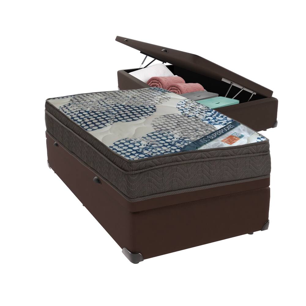 Iso Super Ortobom Base Baú Marrom Solteiro Mola Pillow