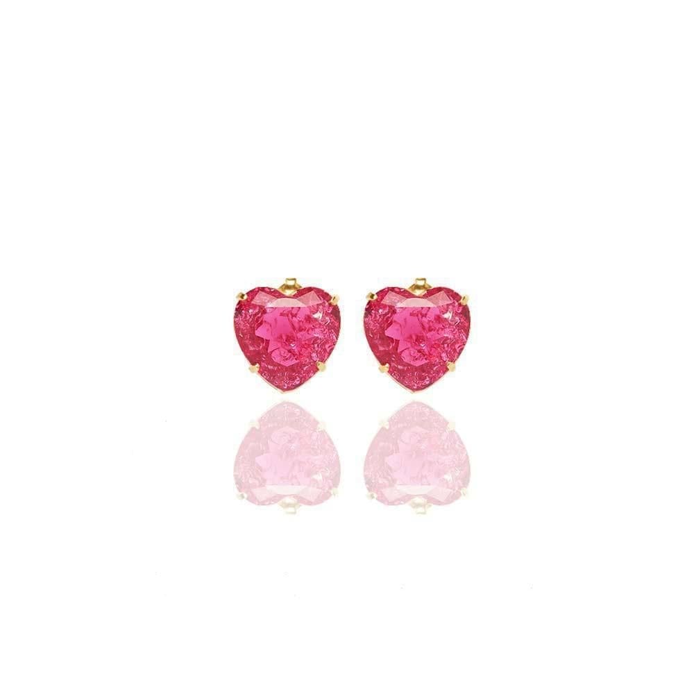 Brinco De Coração Pedra Fusion Pink Folheado A Ouro