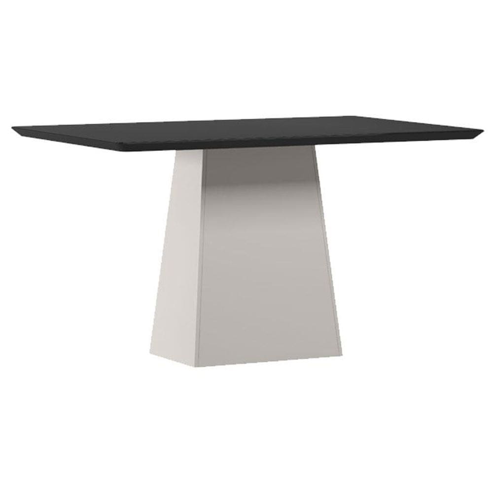 Mesa de Jantar 135x90 cm Barbara com Vidro Off White Preto - New Ceval
