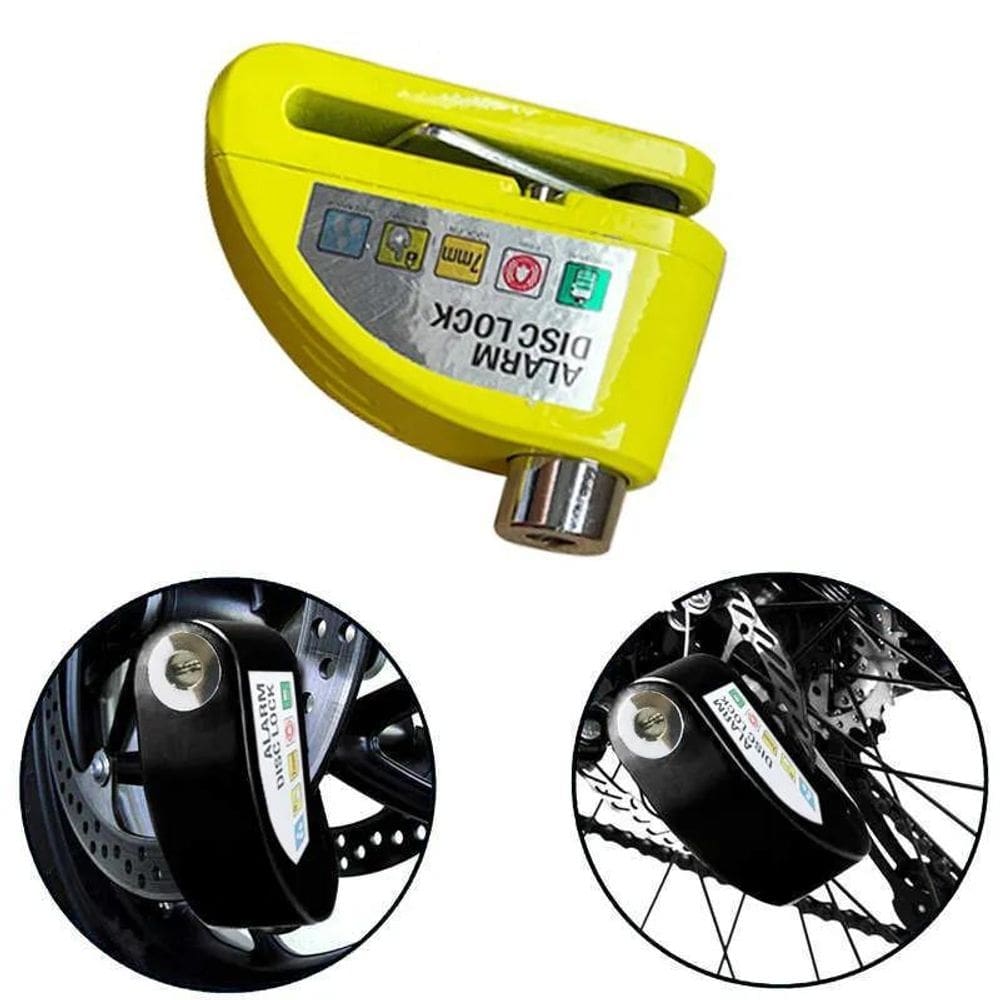 Trava antifurto cadeado moto alarme sonoro freio disco
