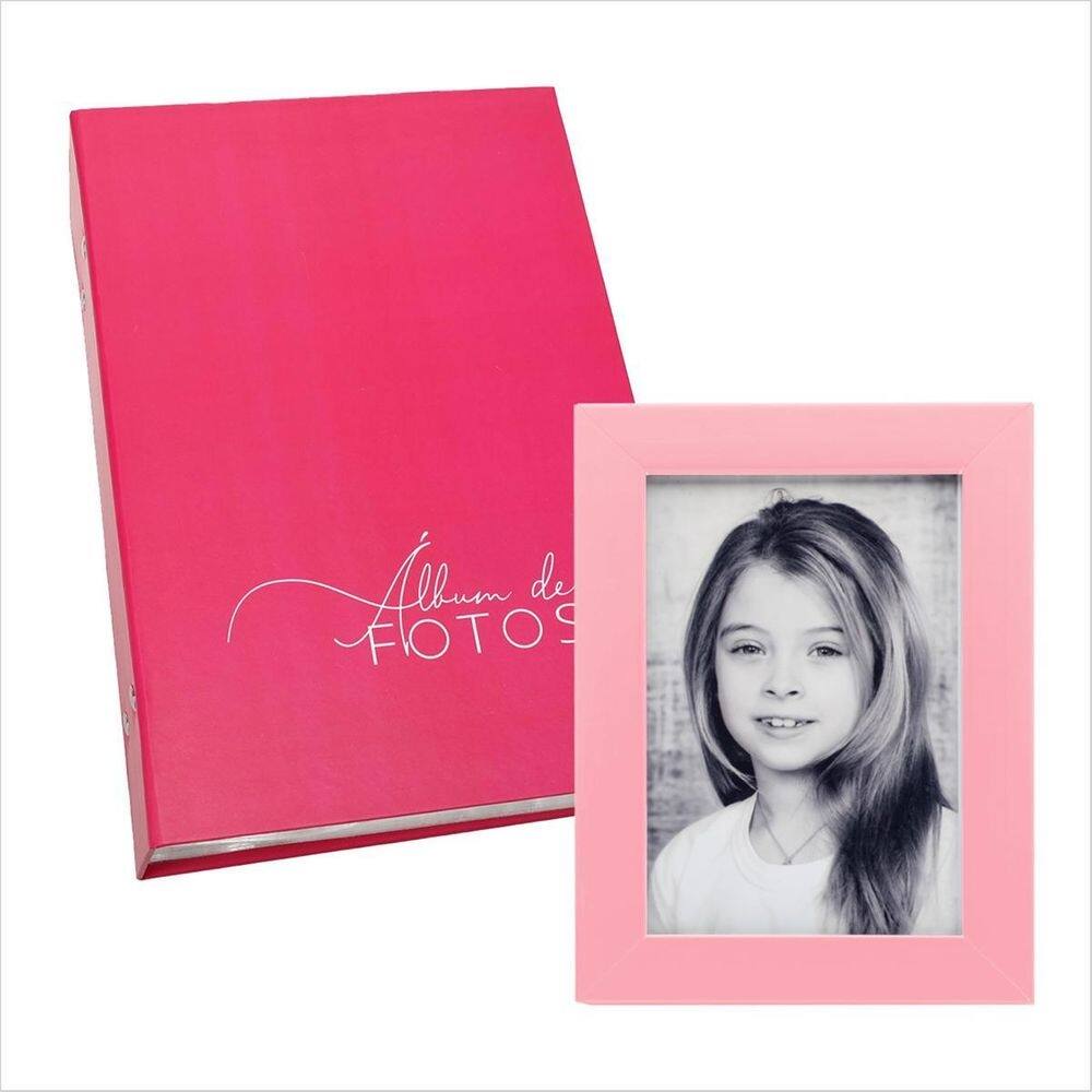 Álbum de foto da princesa 10x15/500 + porta retrato rosa