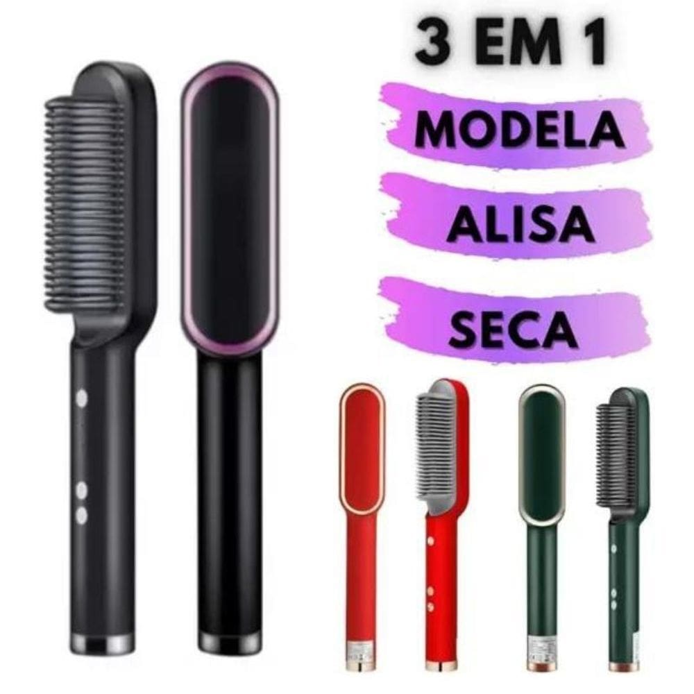 Escova secadora pente quente alisadora cabelo ionica bivolt