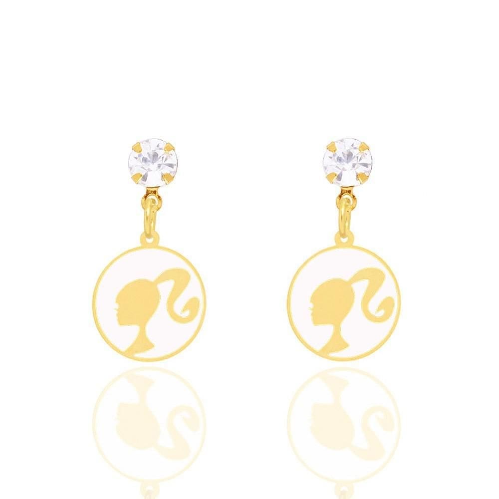 Brinco Ponto De Luz Barbie Resina Folheado A Ouro 18K