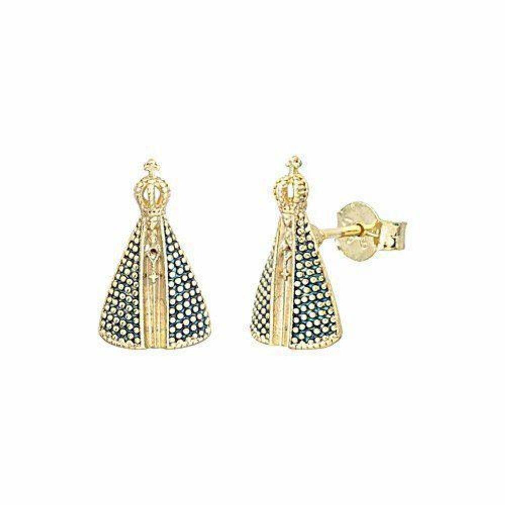 Brinco Nossa Senhora De Aparecida Folheado A Ouro 18K.