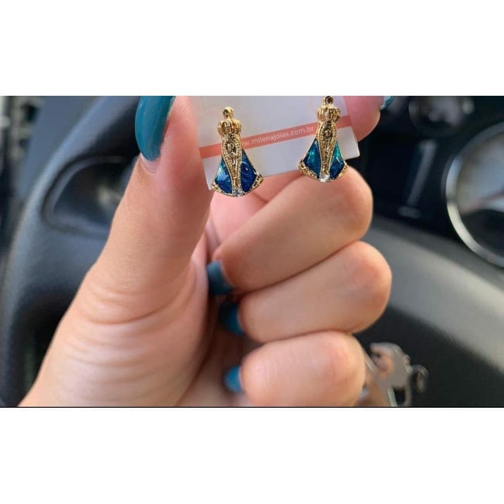 Brinco Nossa Senhora Folheado A Ouro 18K