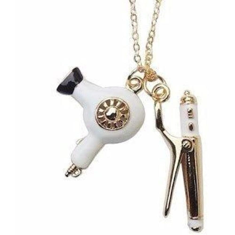 Colar Cabeleireira Com Secador Branco Folheado Ouro 18K
