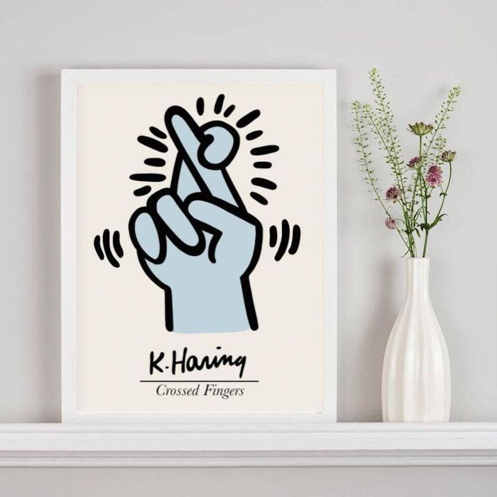 Quadro Keith Haring Crossed Fingers - Azul 45X34Cm