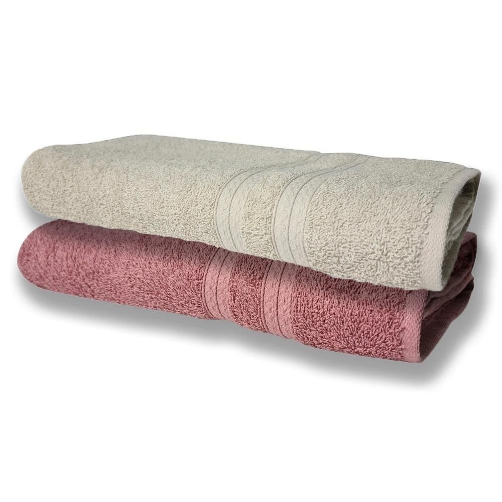 2 Toalhas Super Felpudas Grande E Grossa Algodão 80x150 Bege+rosê