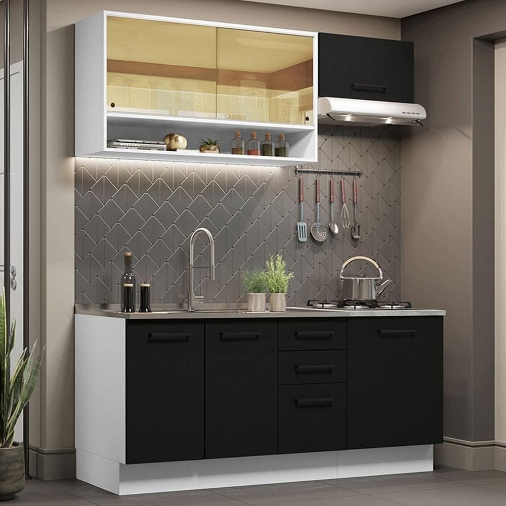 Cozinha Completa 180004 Com Armário E Balcão Branco/Preto