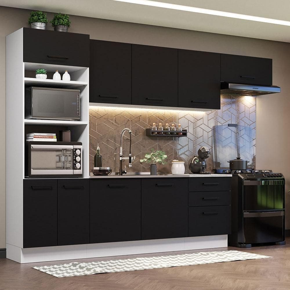 Cozinha Completa 330001 Com Armário E Balcão Branco/Preto
