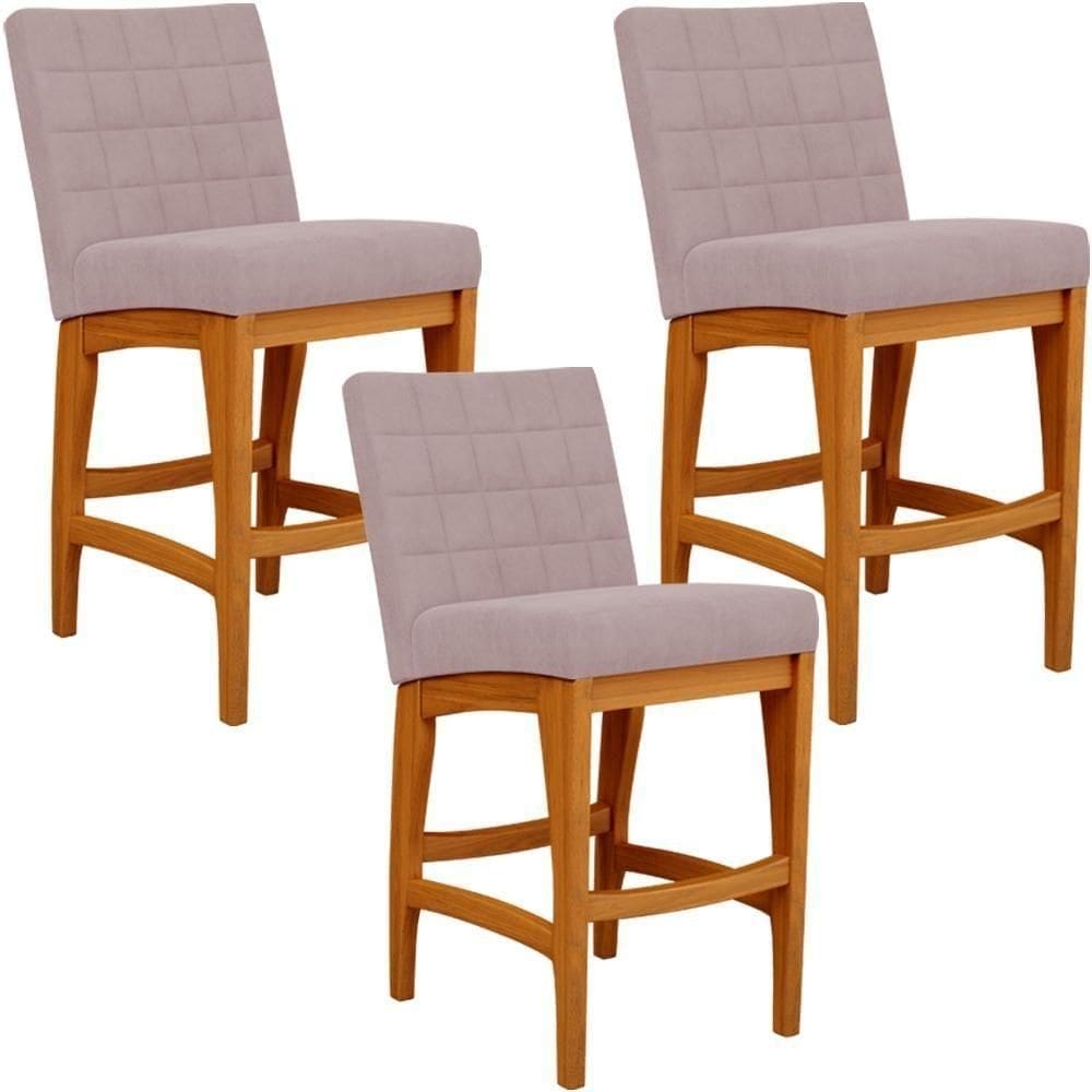 Kit 03 Banquetas Baixa Cozinha Bancada L02 Rosê