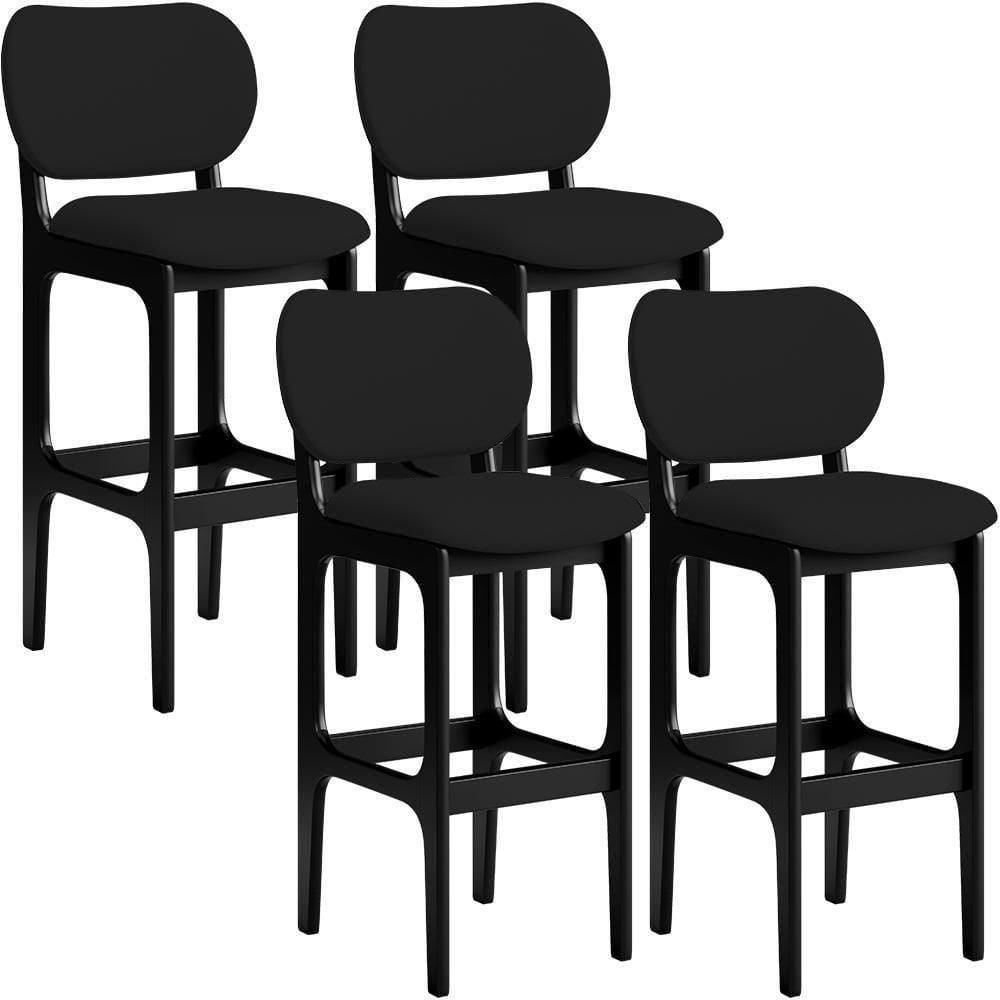 Kit 04 Banquetas Alta Para Cozinha Madeira Fixa Betta L02 Preto Facto Preto