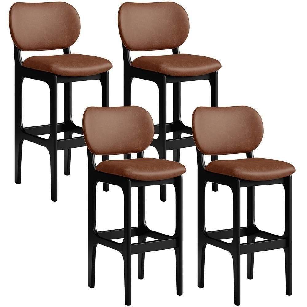 Kit 04 Banquetas Alta Para Cozinha Madeira Fixa Betta L02 Preto Couríssimo Marrom
