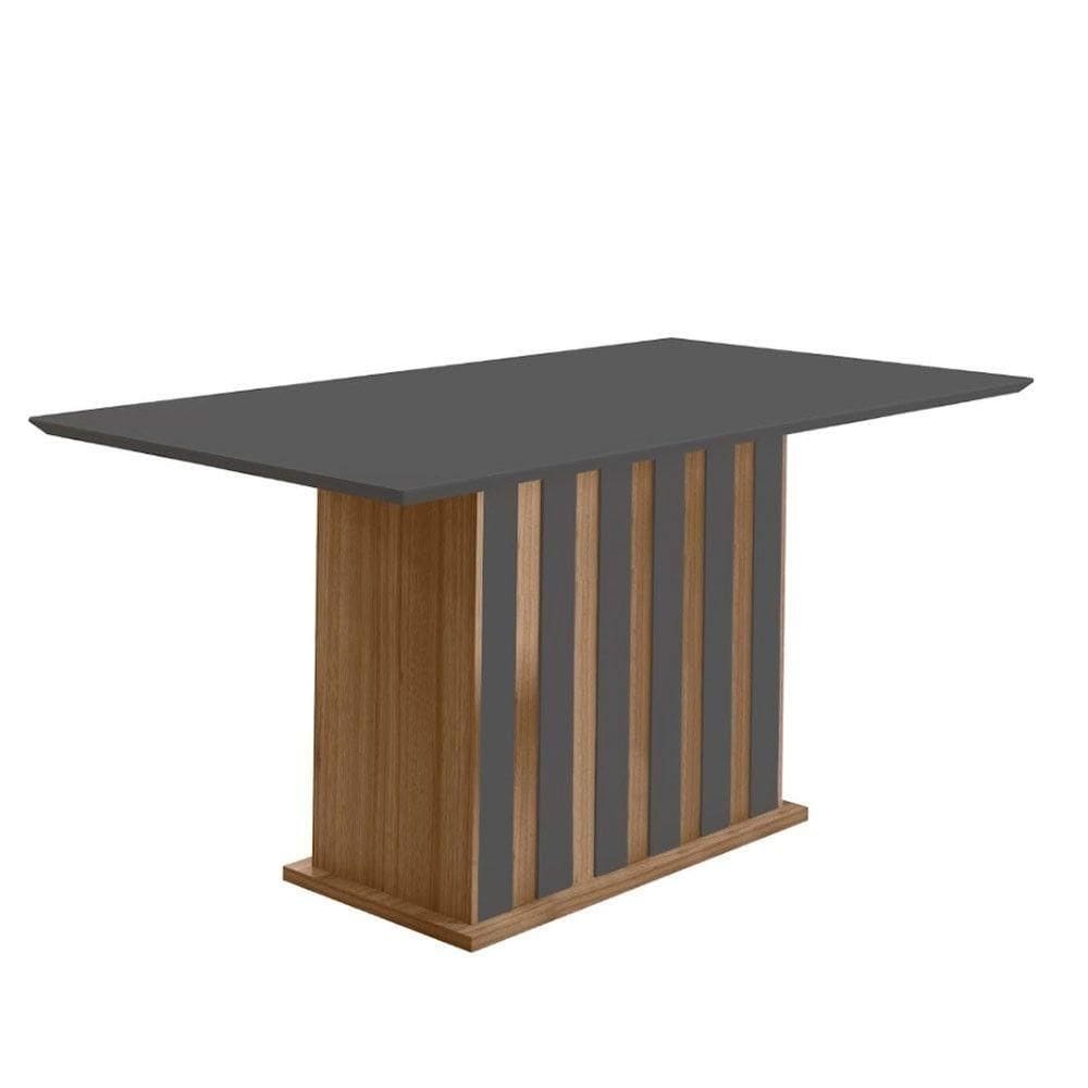 Mesa Para Sala De Jantar 160Cm Retangular Tampo Chanfrado Amalia Poliman Carvalho Com Grafite